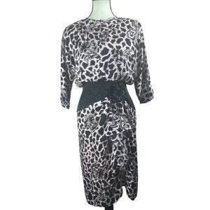 Vtg Lauren Alexandra Sz 8 80s Black 100% Silk Seed Bead Circle fringe Dress